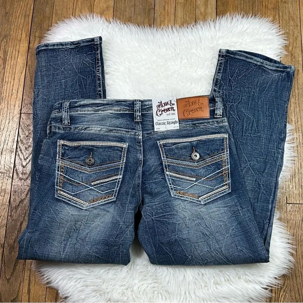 Axe & Crown Embroidered Pocket Jeans Men’s Classic Straight